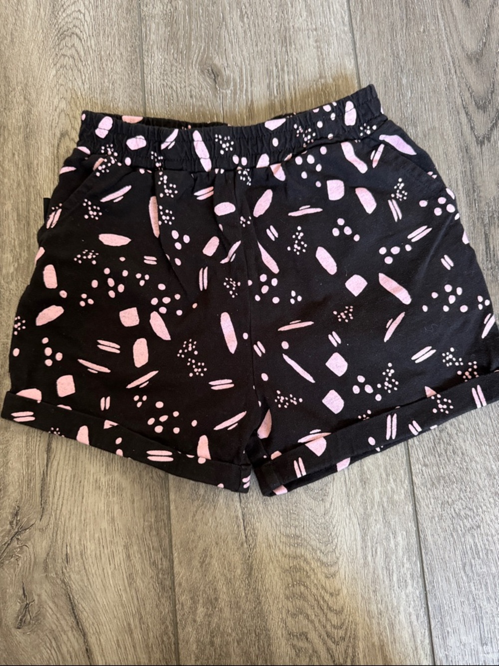 Kids Black Shorts with Pink Abstract Print